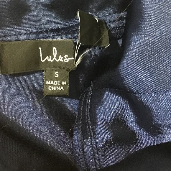 LULU'S SZ S Feeling Elegant Navy Blue Lace-Up Slit Bridesmaid Maxi Dress NEW B34 - Picture 9 of 10